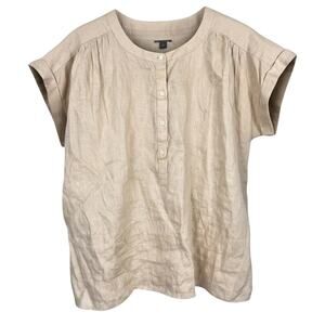 Ann Taylor Womens S Minimalist Coastal Resortwear Old Money Boho Linen Blouse